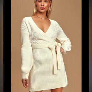 Lulus White/Cream Knit Wrap Dress